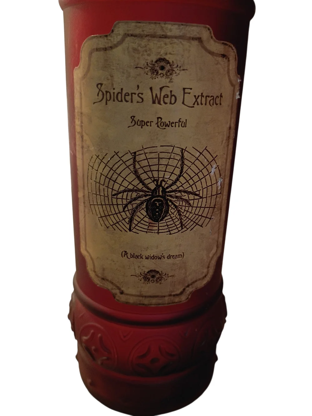 Halloween Spider Web Extract Skull Bottle Red Glass Collectible Wine Bottle